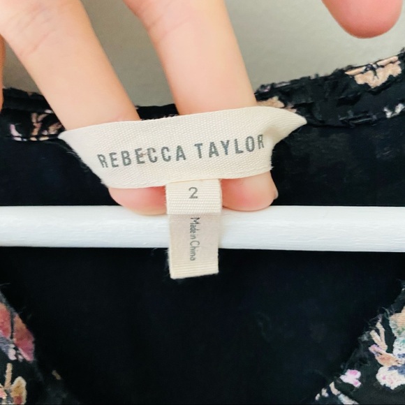 Rebecca Taylor Floral Print Blouse Black Sz 2 - Picture 7 of 10